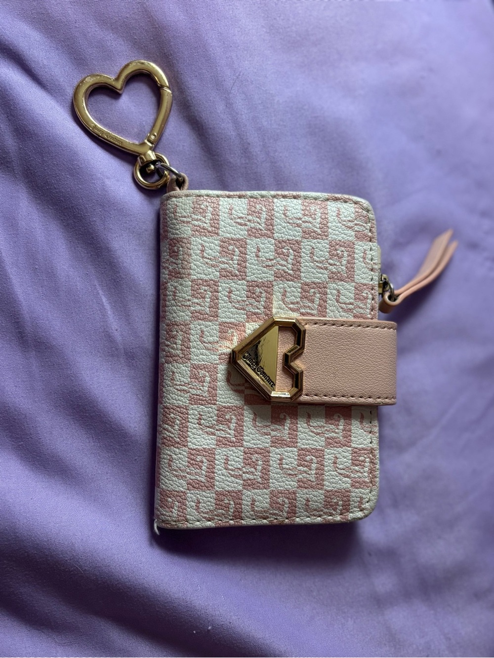 Juicy Couture Pink & Cream Monogram Heart Charm Card Holder